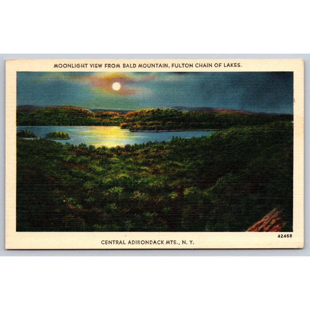 Postcard New York Adirondack Mountains Moonlight View Bald Mountain UNP c1940 NY